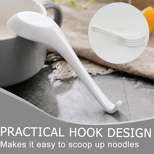 4PCS Asian Soup Spoons, Chinese Japanese Miso Ramen Wonton Dumpling Pho Rice Noodle Soba Soup Spoons, White Melamine Spoons thumbnail 4