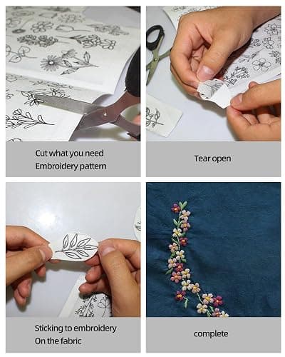 118 Pcs Water Soluble Hand Sewing Stabilizers, Embroidery Stick and Stitch Embroidery Paper Wash Away, Floral Patterns for Hand Sewing Lovers, Adults (Plants Flowers) thumbnail 4
