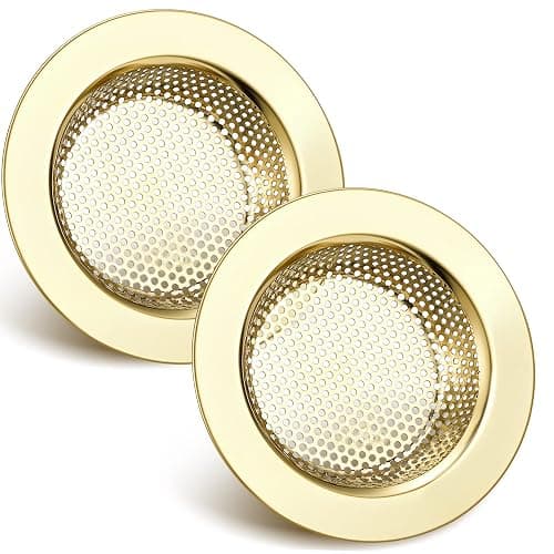 Retisee 2 Pcs Sink Strainer Stainless Steel Kitchen Sink Drain Strainer Basket Cover Mesh Hair Food Catcher, Large Wide Rim of 4.4 Diameter(Gold) - Image 1