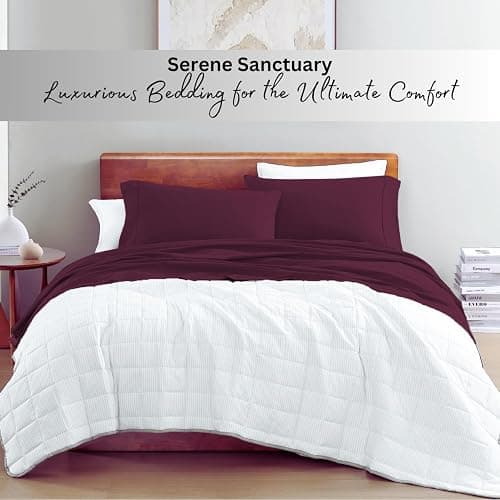 LANE LINEN 100% Organic Cotton Eco Friendly Full Size Bed Sheets, Mercerized Fully Elasticized Cotton Sheets Full, Percale Weave Soft & Comfy Comes in Variety of Colors- Windsor Wine thumbnail 9