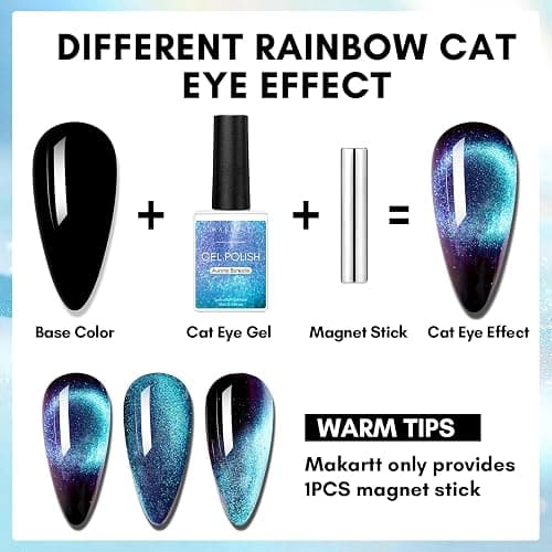 Makartt Blue Cat Eye Gel Nail Polish: Magnetic Glitter Gel Polish Soak-Off UV/LED with Aurora Effect, Long-Lasting Black Hole Shine, Comes with Magnet Stick Salon Home Nail Art 10ml thumbnail 3