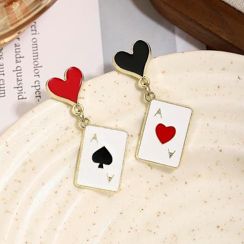 Playing Card Clock Earrings Costume Accessories for Halloween Cosplay | Earrings for Halloween Cosplay Outfits Jewelry Costume Merch Party Gifts Stocking Stuffers thumbnail 3