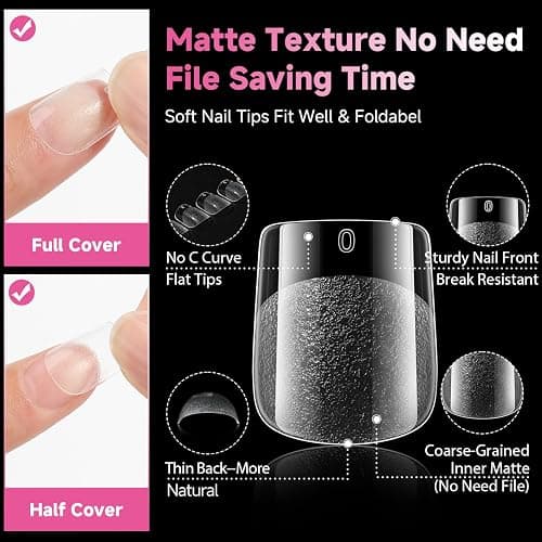 UNA GELLA Extra Short Square Nail Tips, 312pcs XS Square Gel Nail Tips | Soft Gel Full Cover Half Matte No Need File Acrylic Fake Nails for Nail Extension Home DIY Nail Salon 12 Sizes thumbnail 5