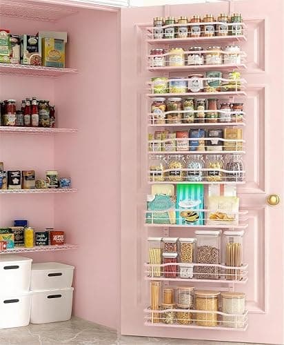 Moforoco Pink 9-Tier Over The Door Pantry Organizer, Pantry Organization and Storage, Black Hanging Basket Wall Spice Rack Seasoning Shelves - Image 1