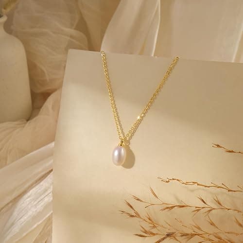 Gold Pearl Necklaces for Women,Dainty Gold Pendant Necklaces Pearl Jewelry | 14K Gold Plated Pearl Necklaces,Dainty Elegant Wedding Necklace,Small Cute Adjustable Minimalist Necklace,Non Tarnish Jewelry thumbnail 7
