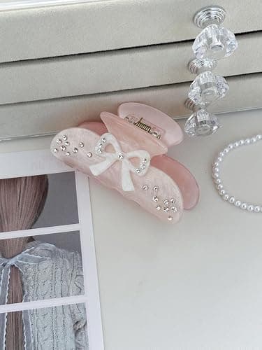 OUSEON Bow Hair Claw Clips for Women, Non-Slip Sparkling Hair Clamps for Thick Hair, Strong Hold Hair Accessories for Workout Party Everyday Use thumbnail 5