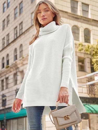 LILLUSORY Women's Turtleneck Oversized Sweaters Long Batwing Sleeve Spilt Hem Tunic Pullover Knit Tops thumbnail 5