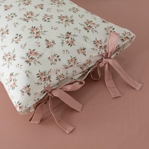 VM VOUGEMARKET Pink Flower Duvet Cover Set Twin 3 Pieces Girls Cottagecore Bedding Set 100% Cotton Peach Floral Comforter Cover with Zipper Closure,Vintage Country Bedding-68x86 Inch thumbnail 8