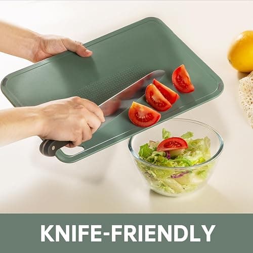 THETCHRY Plastic Cutting Board Set of 3-Cutting Boards for Kitchen BPA Free | Large-Small Chopping Boards, Non-Slip for Cooking, Dishwasher Safe, Camping, Portable, with Grip Handle, Sage Green thumbnail 2