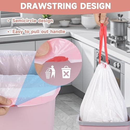 2 Gallon Small Trash-Bags Drawstring Bathroom - White Mini Garbage Bags 60 Count Plastic Unscented 7.5L Tiny Waste Basket Liners Kitchen Office Car Strong Thick Bulk Magesh thumbnail 4