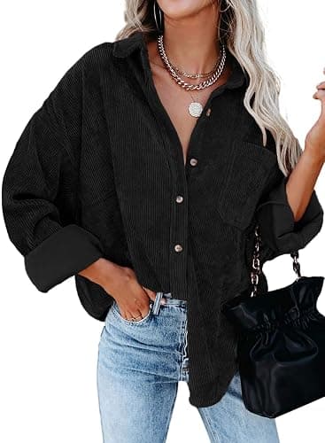 Astylish Women Corduroy Shirts Casual Long Sleeve Button Down Blouses Top - Image 1