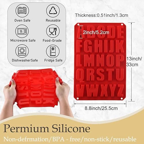 2pcs Silicone Letter Cake Mold BPA Free, Non-Stick Chocolate Mold Soft and Easy to Release, Decorating Silicone Red Mold Cake Baking Utensils Good Toughness DIY Ice Tray Kitchen Cake Pans thumbnail 3