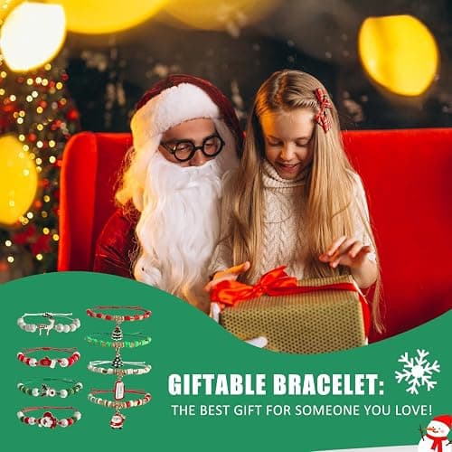 Bovemee Christmas Bracelets for Women Holiday Party Favors | Set of 8, Adjustable Fit, Festive Charms, Stocking Stuffers, Red & Green Beads thumbnail 5