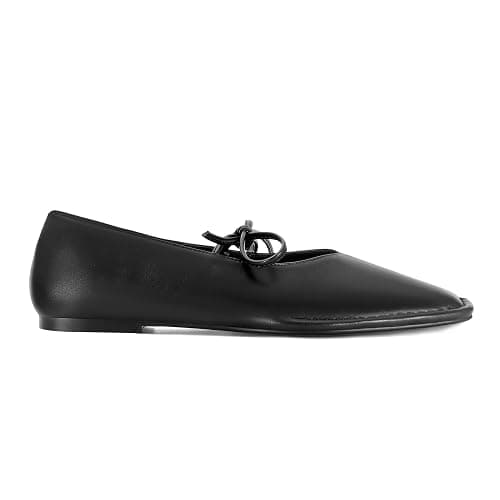 XBKXMK Lace Up Ballet Flats for Women Bow Square Toe Mary Jane Flats Slip On Leather Ballerina Shoes thumbnail 2