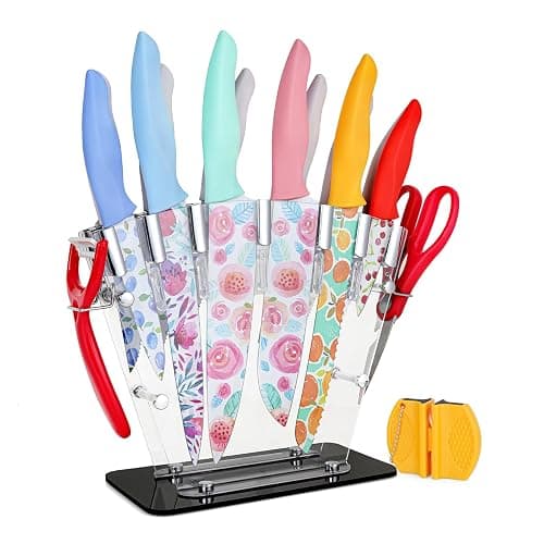 G.a HOMEFAVOR Knife Set for Kitchen, 16Pcs Stainless Steel Print Nonstick Coated Blade Kitchen Knives with Acrylic Stand, Multicolored thumbnail 8