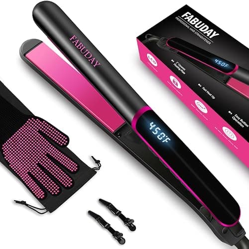 Fabuday Flat Iron Hair Straightener Dual Voltage - Heat Up Quickly, LCD Display & Auto Shut-Off, 12 Adjustable Temp Hot Iron for All Hair Types, 1 Inch Floating Ceramic Plates - Image 1