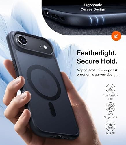 TORRAS for iPhone Air Case, Stronger Magnetic & Thin Fit with MagSafe, Shockproof Slim Case for iPhone 17 Air with Camera Control & Colorful Button, Mil-Grade Drop Tested, Translucent Matte Black thumbnail 7