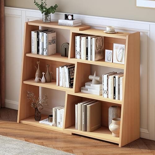 IOTXY Wooden Extendable Shelf Bookcase - 3-Tier Ladder Low Short Bookshelf for Small Space or Corner, Oak, S - Image 1