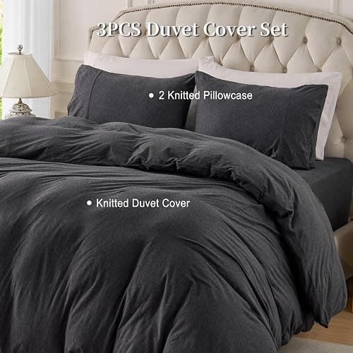 PURE ERA Jersey Knit Duvet Cover Set 100% T-Shirt Cotton Super Soft Comfy 3pc Bedding Set with Zipper Closure (Heather Charcoal Grey, Cal King) thumbnail 4