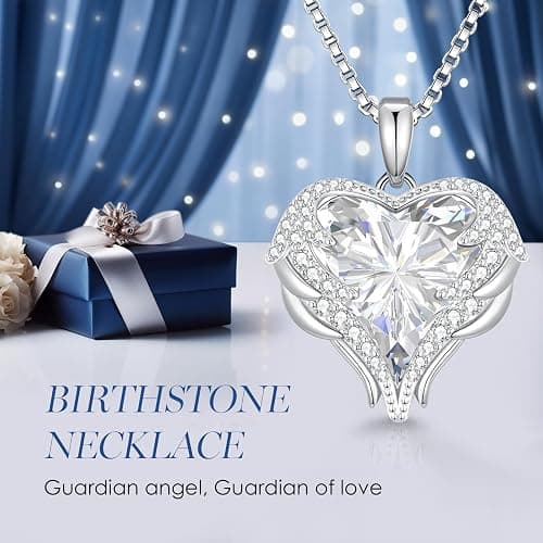 CDE Christmas Gifts for Women Angel Wings Necklace for Women with Birthstone, Love Heart Silver Tone/Gold Tone Pendant, Ideal Anniversary or Birthday Jewelry Gifts for Wife Girlfriend Her thumbnail 4