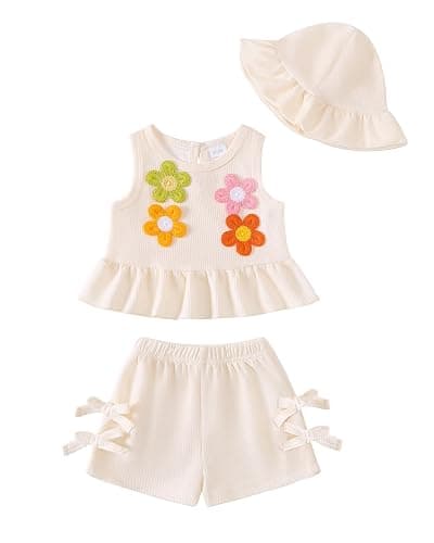 SODLON Baby Girl Clothes Infant Toddler Summer Outfits Clothing Sleeveless Ruffle Tank Top Shorts Sets with Hat for Girls - Image 1