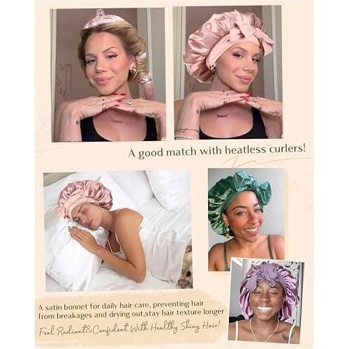 Satin Bonnet Silk Bonnet for Sleeping Double Layer Satin Lined Hair Bonnet with Tie Band Bonnets for Women Natural Curly Hair thumbnail 6