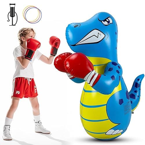 Kids Punching Bag 3-8 with Air Pump, Toddler Punching Bags for Kids, Inflatable Dinosaur Toy with Bounce- Back Action, Safe Gifts for Boys & Girls Age 3-5 Add Tossing Game