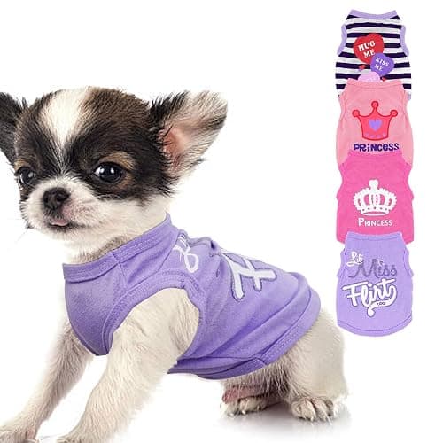 4 Pieces Dog Clothes for Small Dogs Girl Soft Puppy Shirt Cute Chihuahua Teacup Dog Clothes Female Dog Shirts Breathable Pet Clothing Pink Girl Doggie Clothes (XX-Small) - Image 1