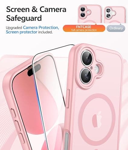 FNTCASE for iPhone 17 Case: [Compatible with Magsafe] Translucent Matte Cases with [Full Camera Protection] [Screen Protector] Military Grade Shockproof Protective Phone Cover - Light Pink thumbnail 4