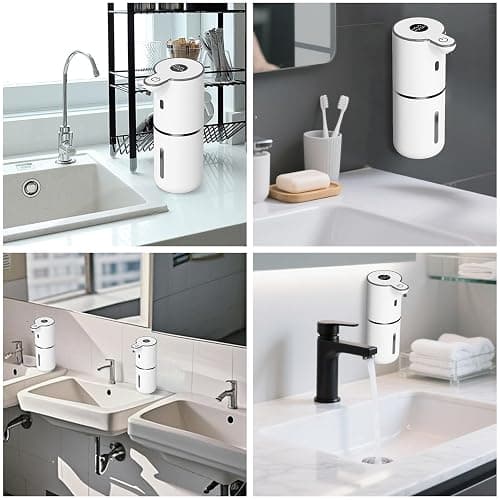 OHIFAST Automatic Foaming Soap Dispenser Touchless, USB Rechargeable Smart Hand Soap Dispenser, 6-Level Adjustable, 12.8oz/380mL Wall Mounted for Bathroom Kitchen Dish Soap-White thumbnail 7