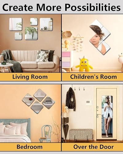 Shatterproof Wall Mirror Full Length for Bedroom, Acrylic Gym Mirrors For Home, Extra Thick: 0.12 inch, 12 x 12 inch x 4 Pcs, Workout Mirrors Safe for Kids, Over The Door, Long Wall Mounted thumbnail 5