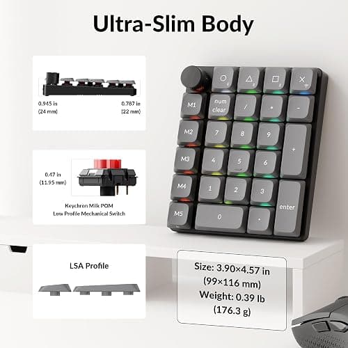 Keychron K0 Max Wireless Low-Profile Number Pad, QMK/VIA Programmable, Hot-Swappable Red Switch, RGB Backlit, 2.4GHz & Bluetooth 5.3, 1000Hz Polling Rate, with Knob, for Windows/Mac thumbnail 4