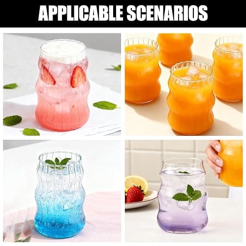 WOJVVK 2PCS 18 Oz Aesthetic Glass Cup, Cute Ribbed Glass Cups with Lids and Straws for Iced Coffee, Matcha Drinking thumbnail 7