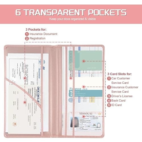 JUSTTOP 1Pack Car Registration and Insurance Holder,Car Document Holder for Cards License with Magnetic Shut,Vehicle Glove Box Car Organizer for Documents, Cards, License(Pink) thumbnail 5