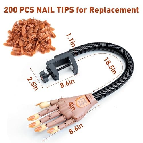Acrylic Nails Flexible Practice Fake Hand, BORNBYME Nail Training Adjustable Finger Kits, Fake Nails Hands for Nail Beginner Practice with 200 PCS Nail Tips thumbnail 6