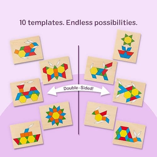 Melissa & Doug Pattern Blocks and Boards with 120 Multi-Colored Wooden Shape Tiles, 5 Double-Sided Puzzle Boards, Tangram Puzzles, Montessori Toys for Girls & Boys thumbnail 5