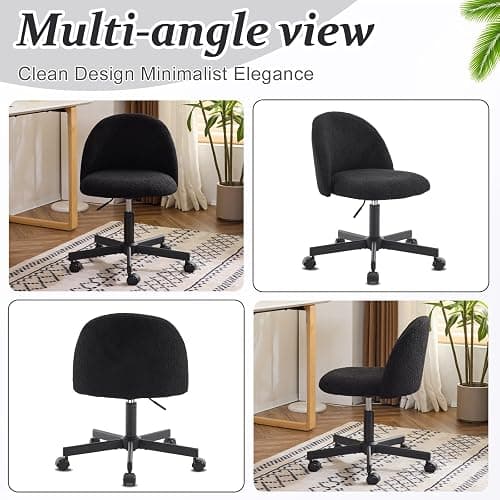 VINGLI Cute Candy Chair Armless Comfy Small Office Desk Vanity Chair with Wheels & Lumbar Support,Teddy Adjustable Rolling Swivel Computer Task Ch for Home Office,Bedroom,Black thumbnail 9