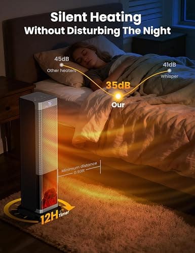 Space Heaters for Indoor Use, 1500W PTC Ceramic Electric Heater with Thermostat, Room Temperature Display, 70° Oscillation, Remote Control, 12H Timer, Quiet Portable Heater for Office Bedroom thumbnail 6