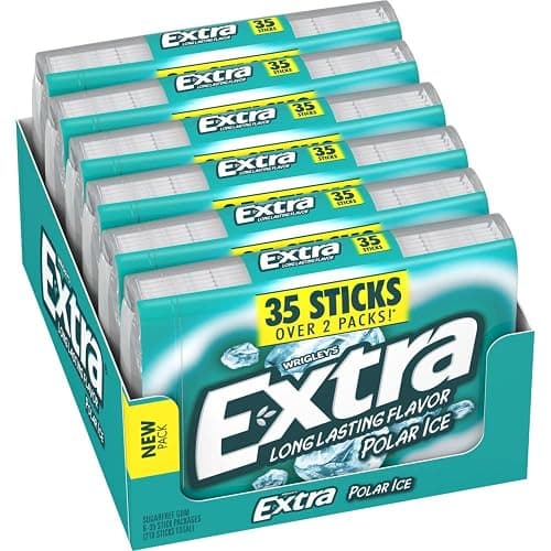 LAIBY Long Lasting Flavor Polar Ice Extra Gum | Sugar Free Chewing Gum Mega Pack | Polar Ice Chewing Gum Bulk 35 Sticks (Pack of 6) - Image 1