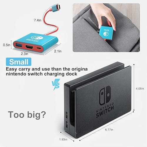 Switch Dock for Nintendo Switch Docking Station Portable Switch TV Adapter Support 4K/60HZ Switch TV Dock Mode Compatible Steam Deck Nintendo Switch OLED Switch Travel Dock with HDMI2.0 USB3.0 Port thumbnail 3