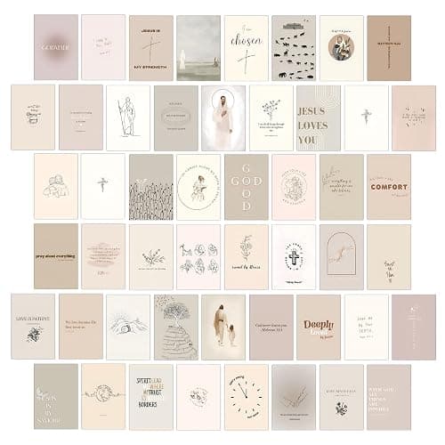 Christian Wall Collage Kit, Neutral Aesthetic Wall Art Prints and Posters, 50 Pcs 4x6 Inch Bible Verse Room Decor, Christian Wall Decor for Bedroom Dorm Office - Image 1