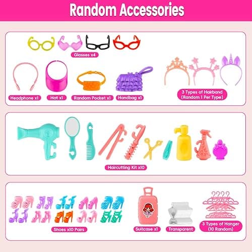 110 Pcs Doll Clothes and Accessories Dress up Toys for Girls with Wedding Dresses, Casual Dresses, Casual Jumpsuit, Swimsuits Bikini, Glasses, Shoes, Hangers, Doll Clothes Toys for Girl Gift thumbnail 7