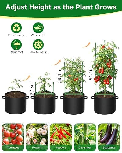 MQJIAZHI 4 Pack Tomato Cages, Triangle Tomato Trellis with 17 Gallon Grow Bags, Tomato Plant Support Stakes for Garden Climbing Vegetables Flowers Fruits thumbnail 4