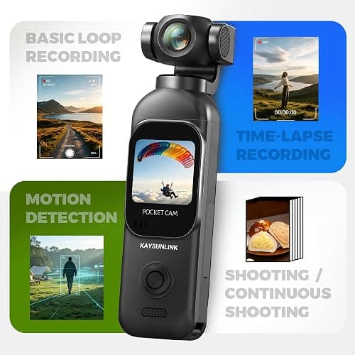 Kaysunlink 1080P Vlogging Camera with 270°Rotatable Lens, Handheld POV Pocket Camera with Touch Screen & WIFI, 5 Hours Power, One-button Recording Camcorder with 64GB Card for Daily Use, Travel, Black thumbnail 4