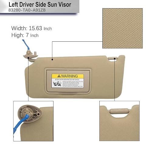 Driver Left Side Sun Visor Replacement Compatible with Honda Accord 2008 2009 2010 2011 2012 2013 2014 2015 2016 with LED Light Replaces# 83280-TA0-A91ZB 83280TA0A91ZB Color YR327L thumbnail 5