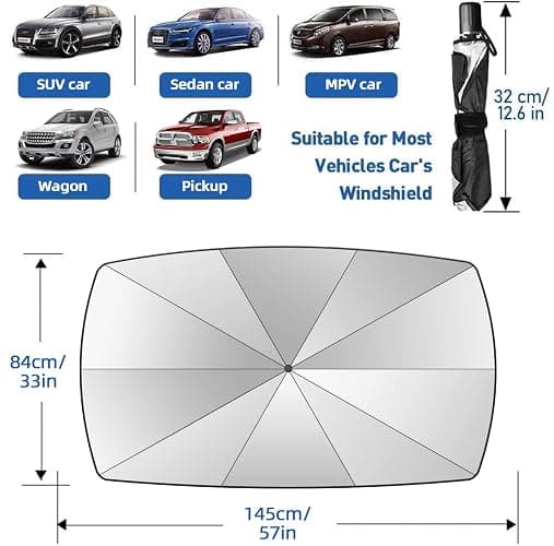 2025 Windshield Sun Shade Umbrella, Foldable Car Umbrella Sunshade with UV Block Car Front Window (Heat Insulation Protection) for Auto Windshield Covers Trucks Cars (Large) thumbnail 5