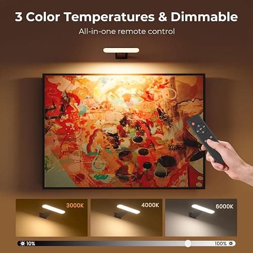 FULEN 2 Pack Picture Lights for Wall,Battery Operated Wall Sconce Rechargeable,LED Wall Light Cordless with Remote,3 Color Temperature, Art Lights for Painting,Frame,Gallery,Dartboard Lights,Black thumbnail 3