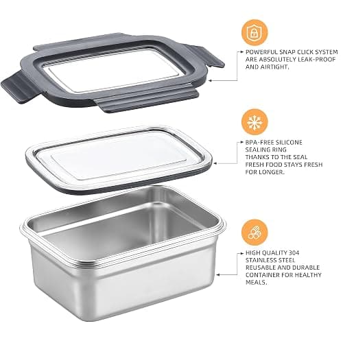 Misichao Stainless Steel Food Storage Containers with Lids - Stackable Airtight Meal Prep Food Containers for Kitchen & Pantry, Leakproof, Reusable Metal Bento Lunch Box 600ml 3 Pack thumbnail 4