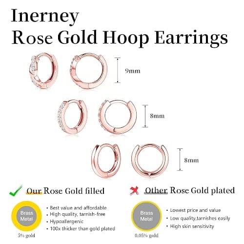 Inerney Gold Huggie Hoop Earrings Set for Women, Dainty Small Sterling Silver Earring for Multiple Piercing Hypoallergenic Jewelry, Trendy Twisted CZ Cartilage Earings for Women's Mother Gifts 3Pairs thumbnail 5