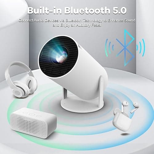Mini Projector with WIFI 6 and Bluetooth, 4K 1080P Support Portable Projector 180° Rotatable 130'' Screen Movie Projector Auto Keystone Compatible for Laptop, PC, Smartphone thumbnail 5